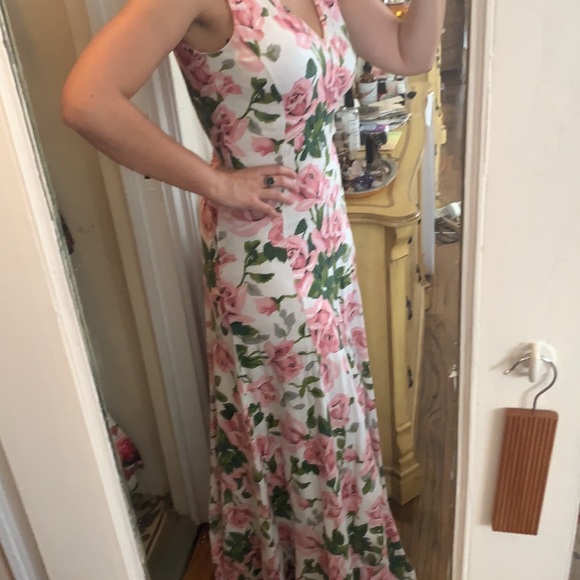 VINTAGE BETSEY JOHNSON ROSES MAXI BODYCON MERMAID DRESS y2k 90s COTTAGECORE - Picture 4 of 4